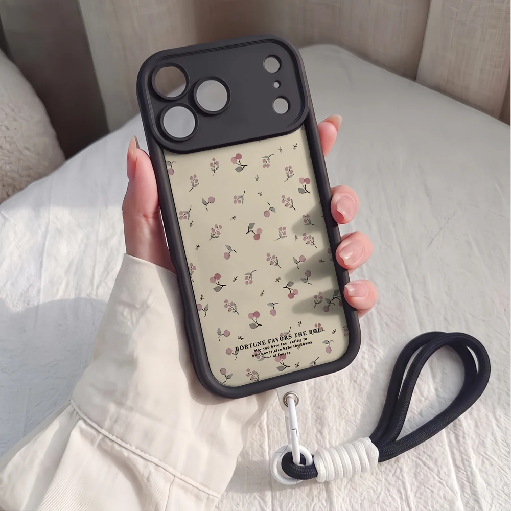 Handyhülle für iPhone 13 14 15 16 17 Pro Max 16 15 14 Pro Plus 17E Kirschblüten-Druck Lanyard Stoßfeste Matte Silikonhülle – Detail 2