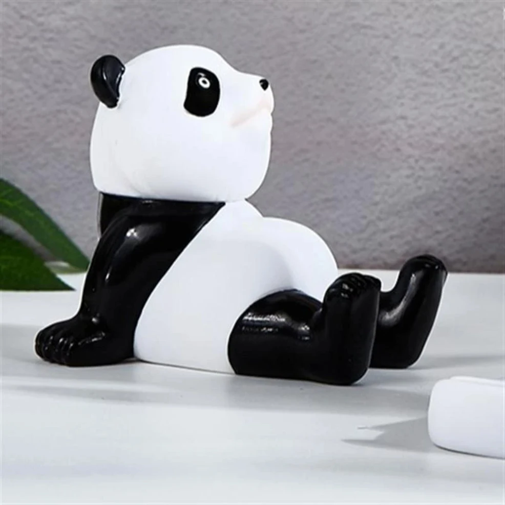 

Universal Cute Panda Mobile Phone Holder Stand Modern Resin Sculpture Statue Home Office Desk Decoration