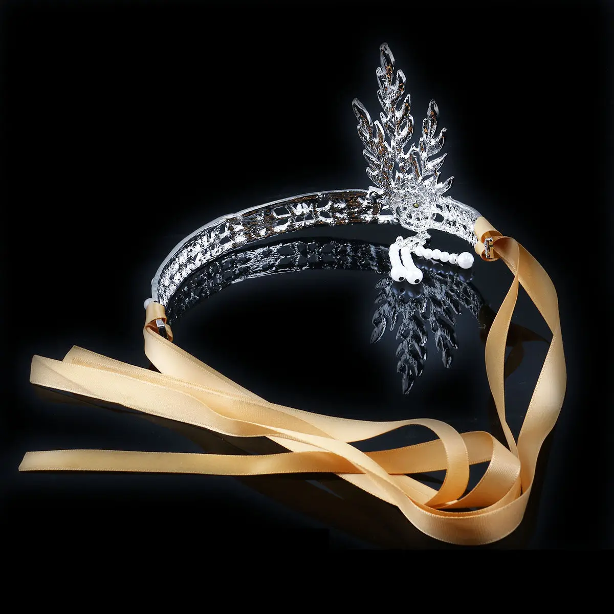 

Жемчужная повязка для волос с золотистыми и серебристыми стразами, регулируемая, для свадебных торжеств, свадебная тиара, дизайнерская повязка из сплава