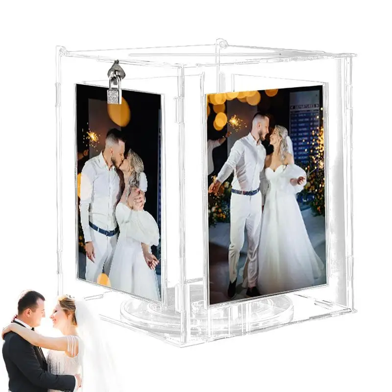 

Wedding Card Box For Reception Acrylic Rotatable Picture Frame Box Clear Wedding Envelope Money Card Box For Wedding Reception