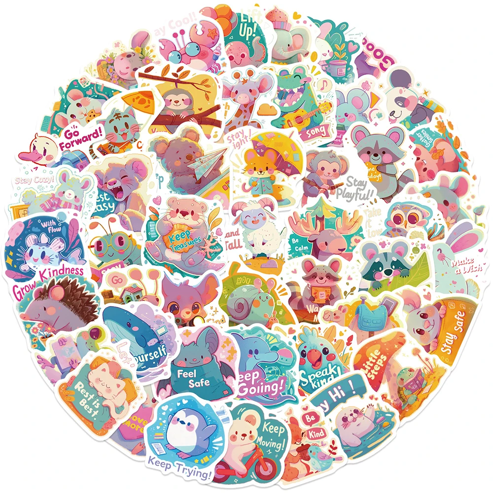 Pegatinas inspiradoras de animales de dopamina, calcomanías de dibujos animados Kawaii, papelería, teléfono, portátil, pegatina creativa, juguete para niños, 10/30/50 Uds.