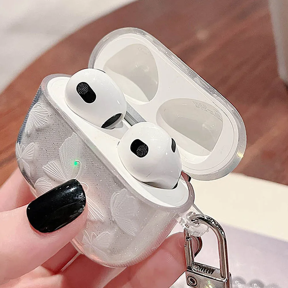 Błyszczący różowy nadruk motyla odpowiedni dla airpods pro2 Apple 2. generacji etui na słuchawki Bluetooth 1/2/3 futerał ochronny