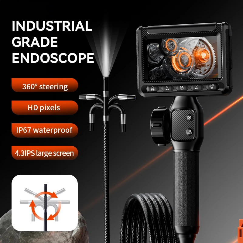 

S23 Endoscope Camera 4.3" Single Lens HD 1080P 360° Steering Borescope Camera with 6 LED Lights IP67 Waterproof Durable for Car