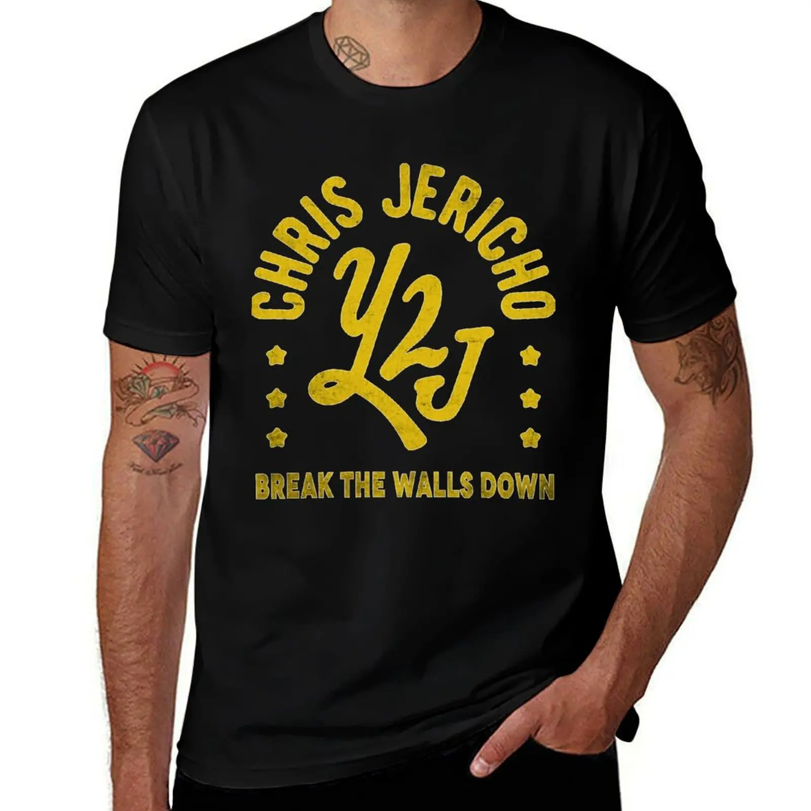 

Y2J Vintage Chris Jericho bootleg world Wrestling. Break The Walls Down T-Shirt Big and Tall Basic Tee Shirt