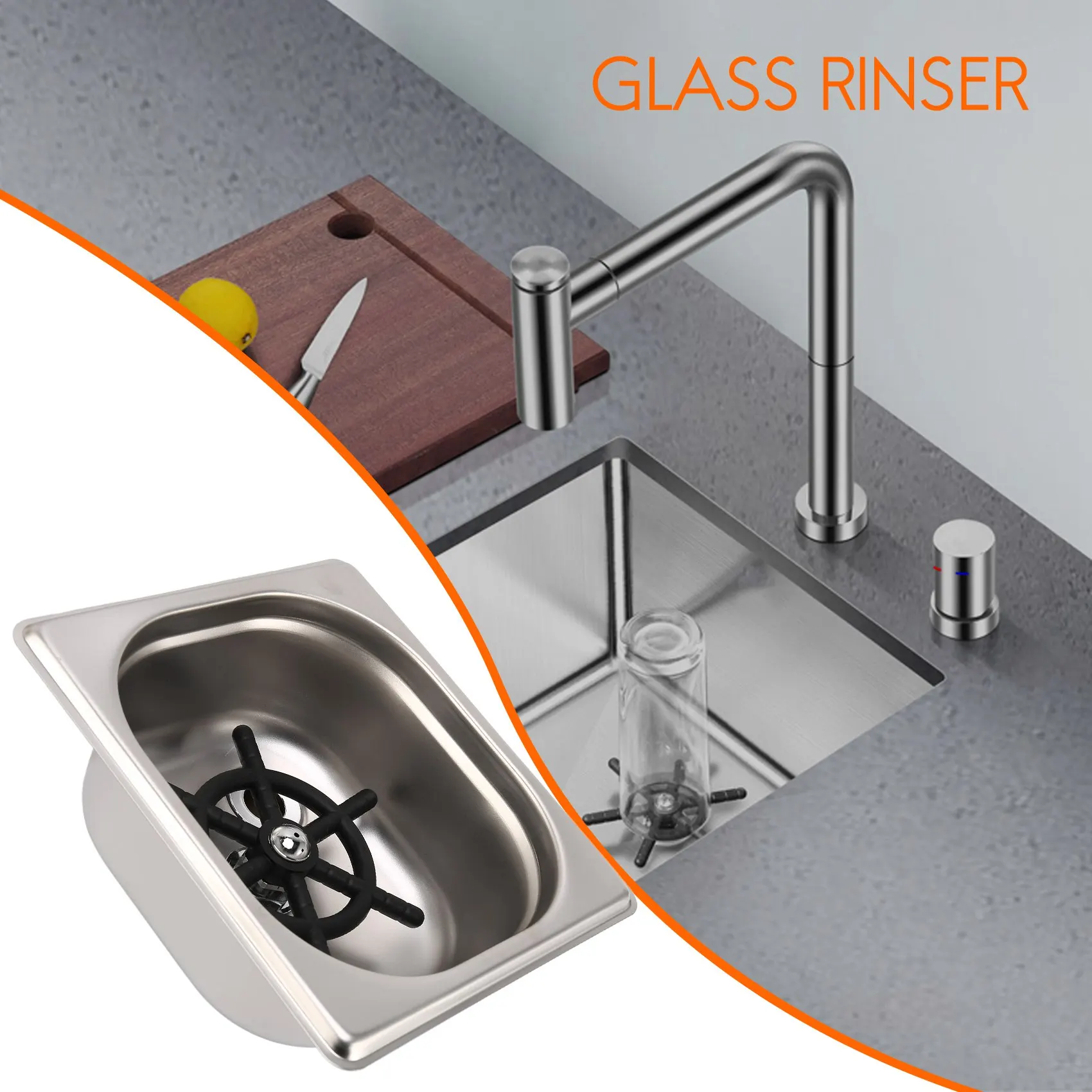 Cup Washer,Stainless Steel Automatic Cup Washer Glass Cleaning Rinser Bar Rinser Glass Rinser,Kitchen Sink Accessories