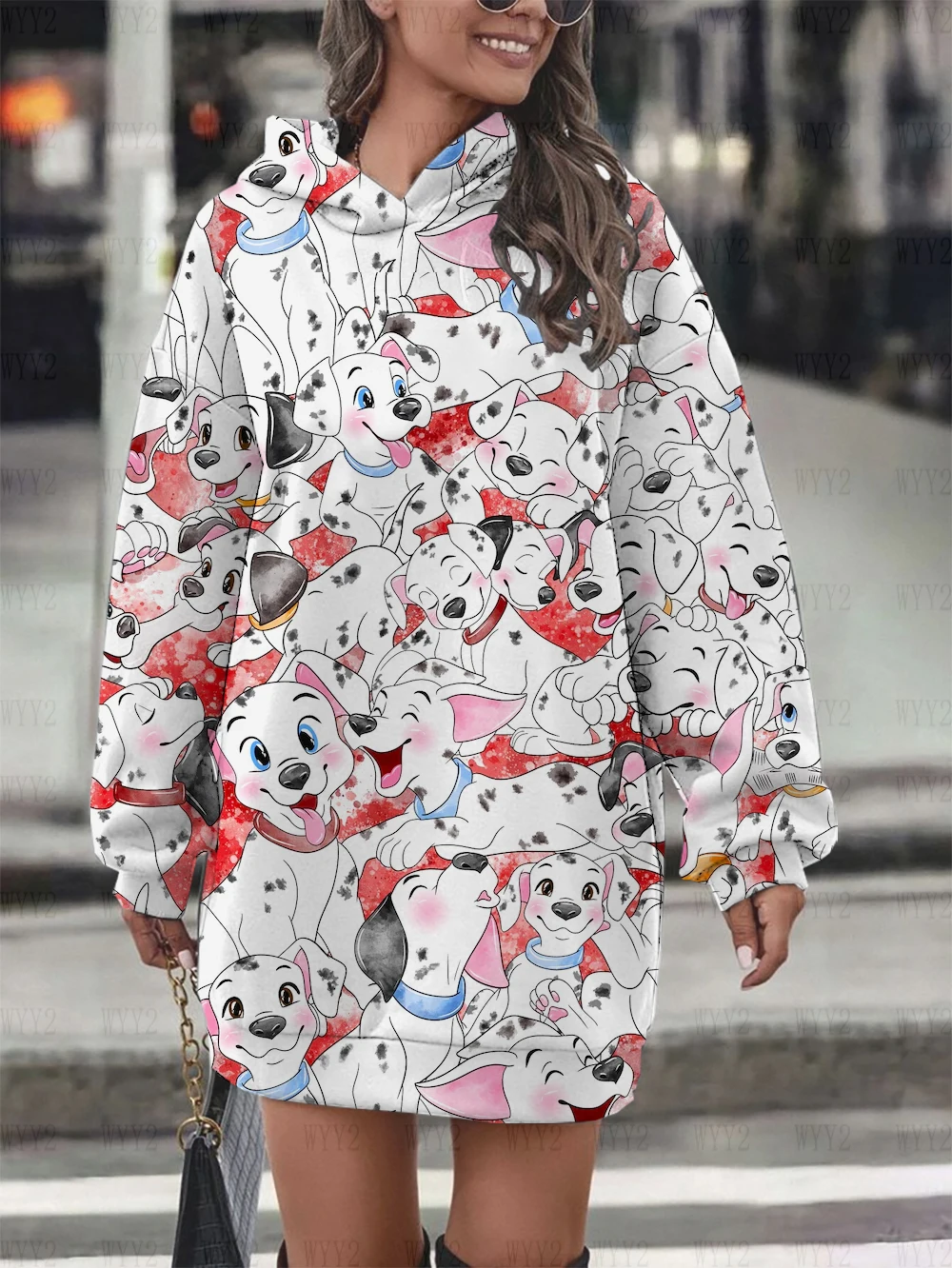 New Disney Dalmatians Hoodie Dress Sweater Fashion Disney Dress Sweatshirt Dress 3d Allover Printing Women\'s Hoodie