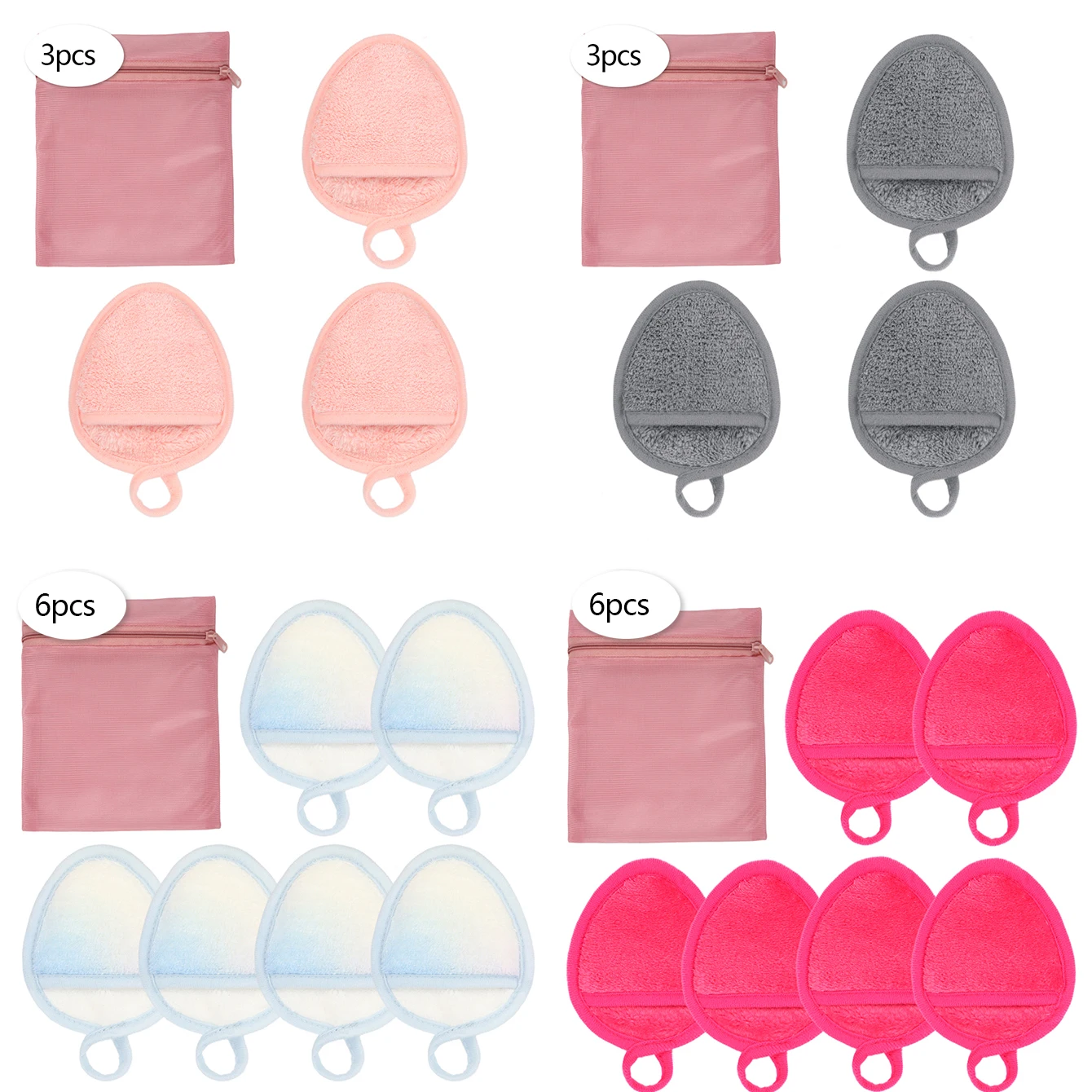 ถุงมือและผ้าเช็ดหน้า 3/6 ชิ้น + ถุงตาข่ายทำความสะอาด สามารถใช้สำหรับทำความสะอาดผิวหน้า เหมาะสำหรับทุกสภาพผิว