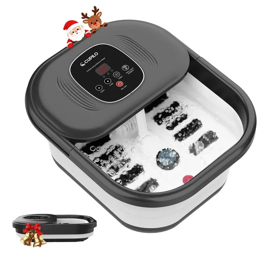 

Спа-массажер для ванны с подогревом, складной массажер для ног Спа-ванна для замачивания с пузырьками, красным светом, пемзажем и массажем шиацу