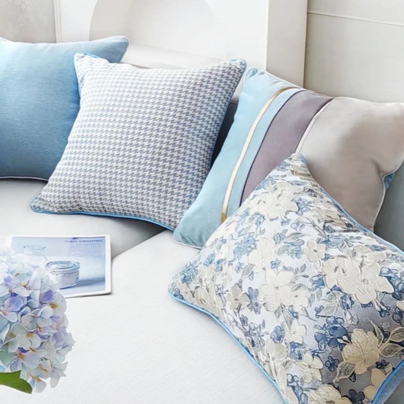 Blue Series Throw Pillow Case Cushion Cover Floral / Blue Stripe / Houndstooth / Stitching Color Block Lumbar Pillow Cover