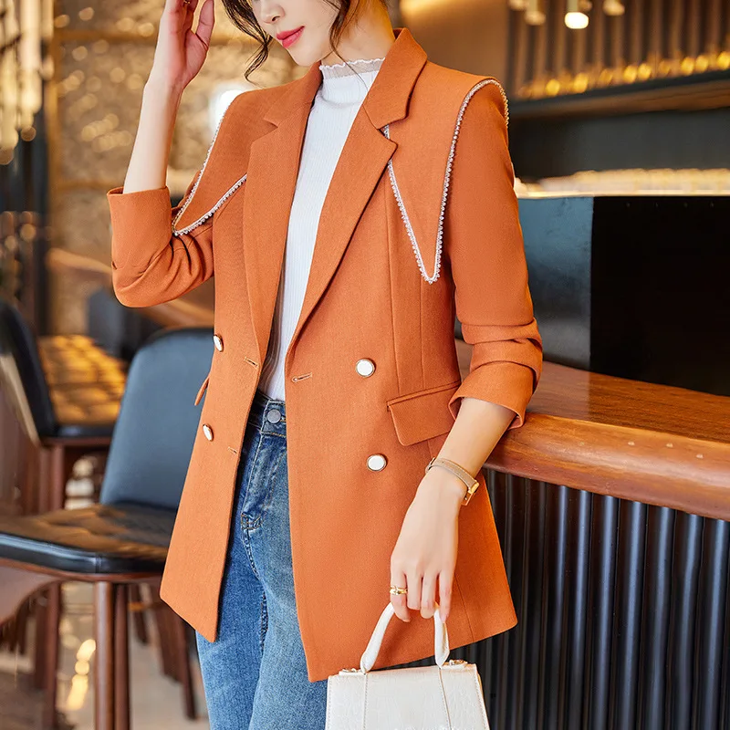 

High-quality orange suit jacket Women Clothing spring and autumn new casual Korean version high-end fashion shawl small Blazers