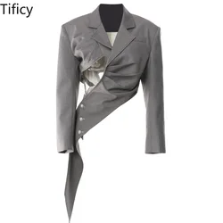 TIFICY-Blazer de sastrería personalizado Irregular para mujer, blusa de nicho, pantalones cortos, chaqueta, Tops, principios de primavera, nuevo