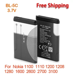 DC 3.7V 1200mAh Battery BL-5C Rechargeable Batteries For Nokia 2112 2118 2255 2270 2280 2300 2600 2610 3125 3230 300mAh 1020mAh
