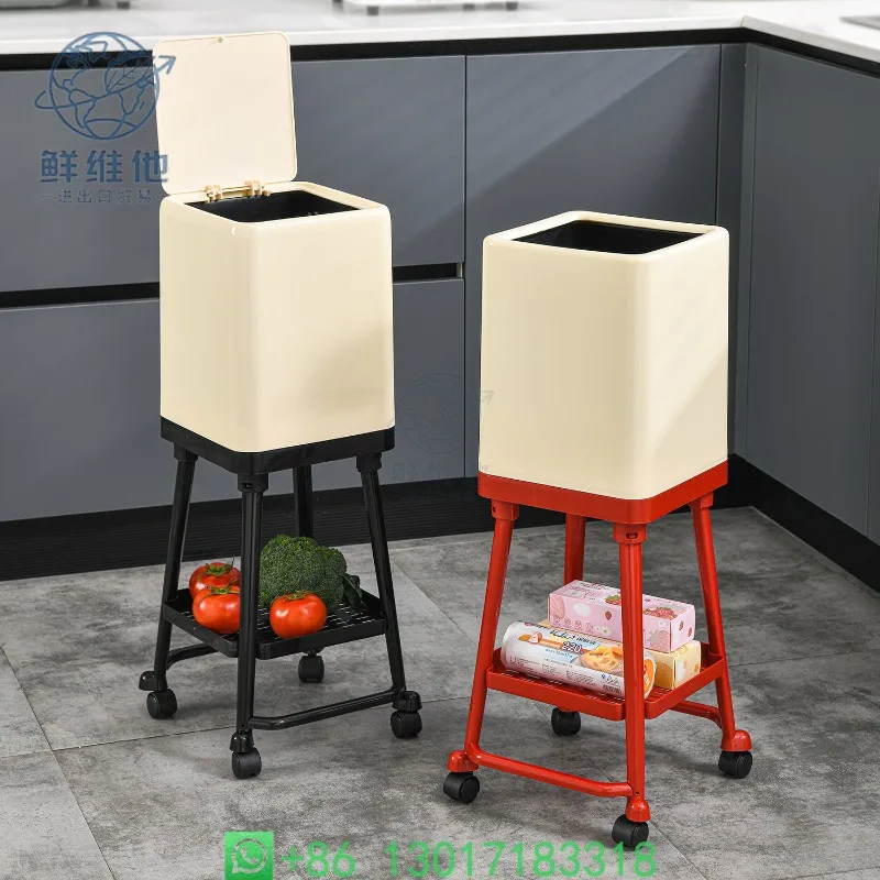 

High Footed Household Trash Can Large Capacity Bathroom Toilet Wastebasket with Lid No Bending Needed