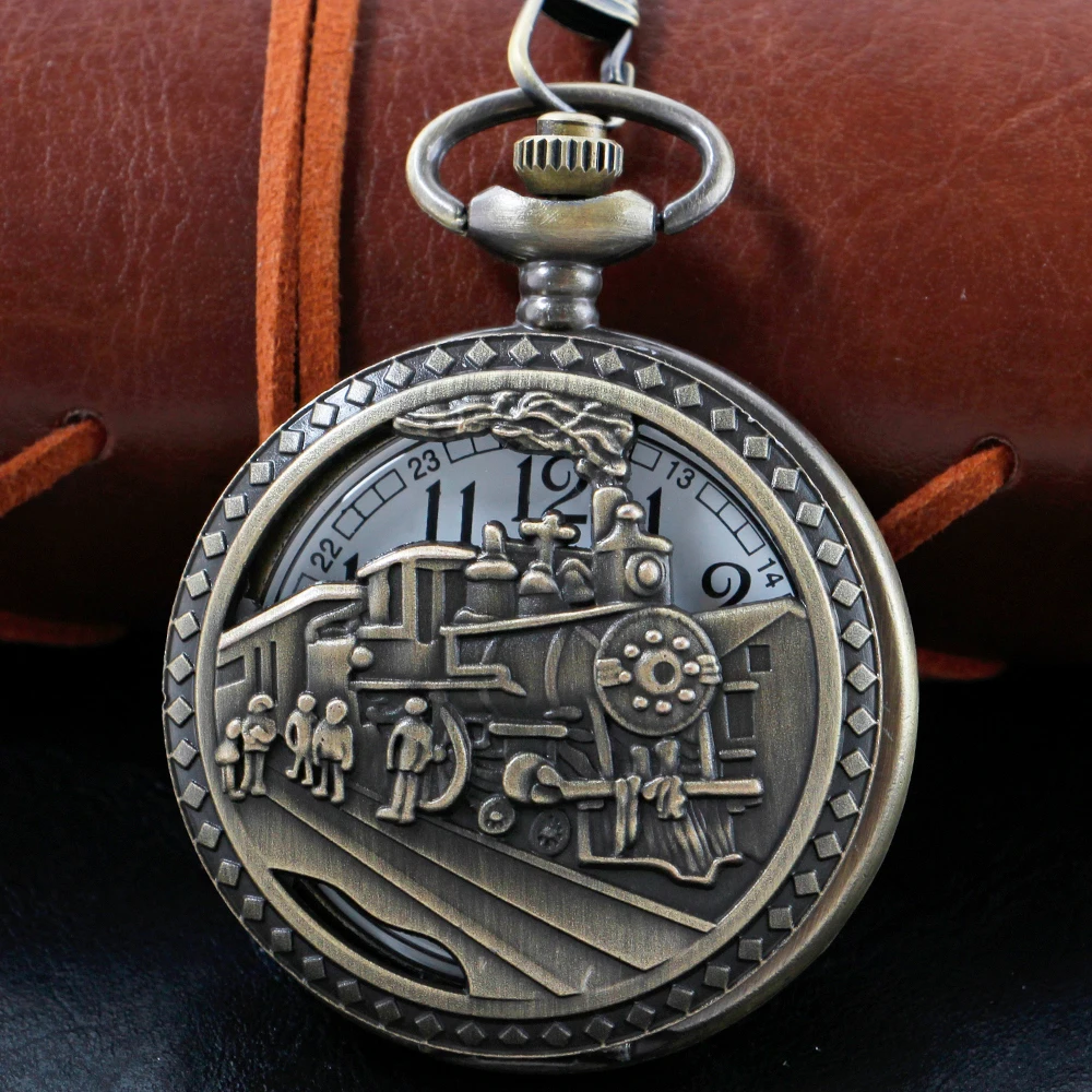 Bronze Vintage Hollow Out Truck Carving Special Quartz Pocket Watch High Quality Necklace Timing Pendant Unisex Pocket Watch