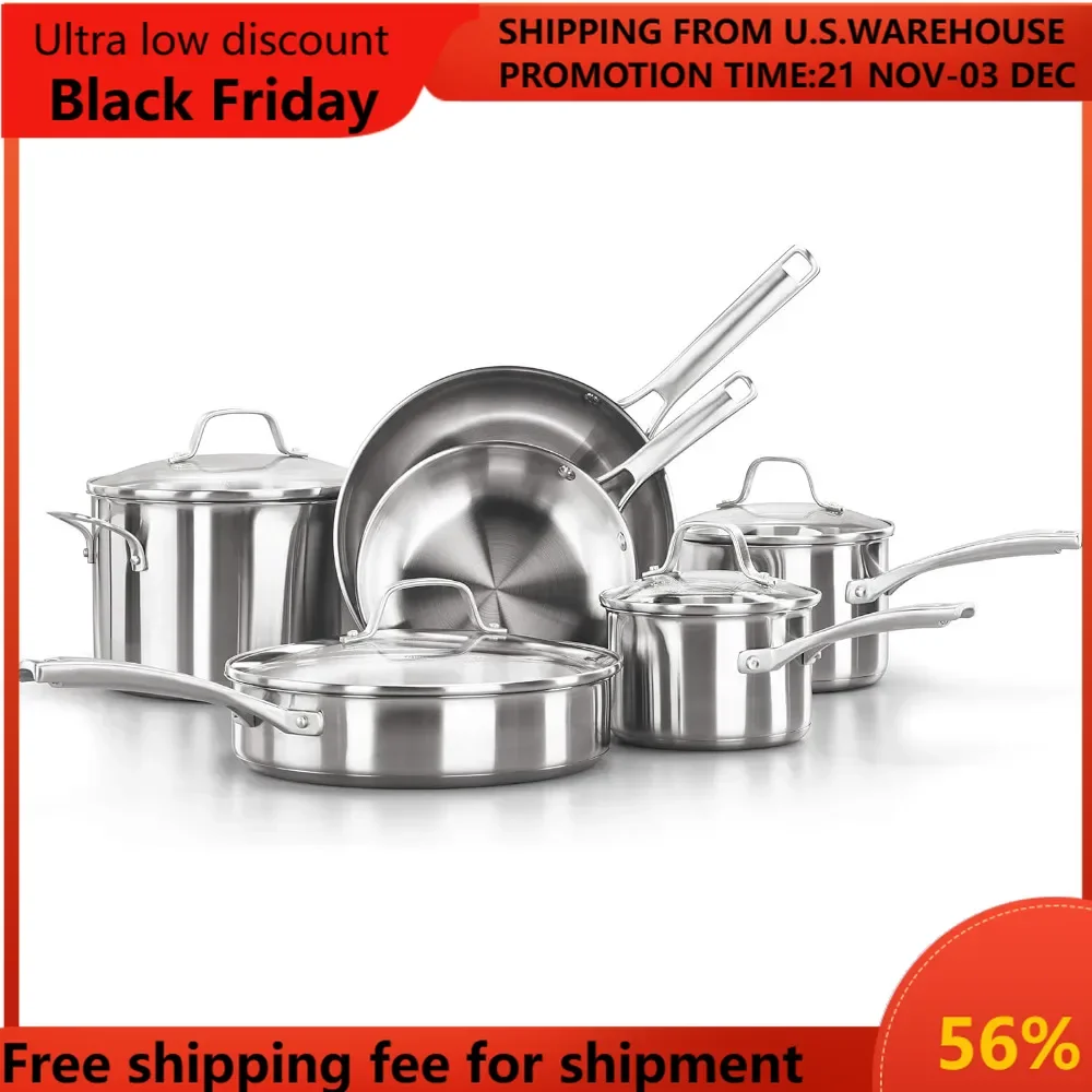 Classic Stainless Steel 10-Piece Cookware Set  cooking pots set  non stick cooking pot set  cooking pot