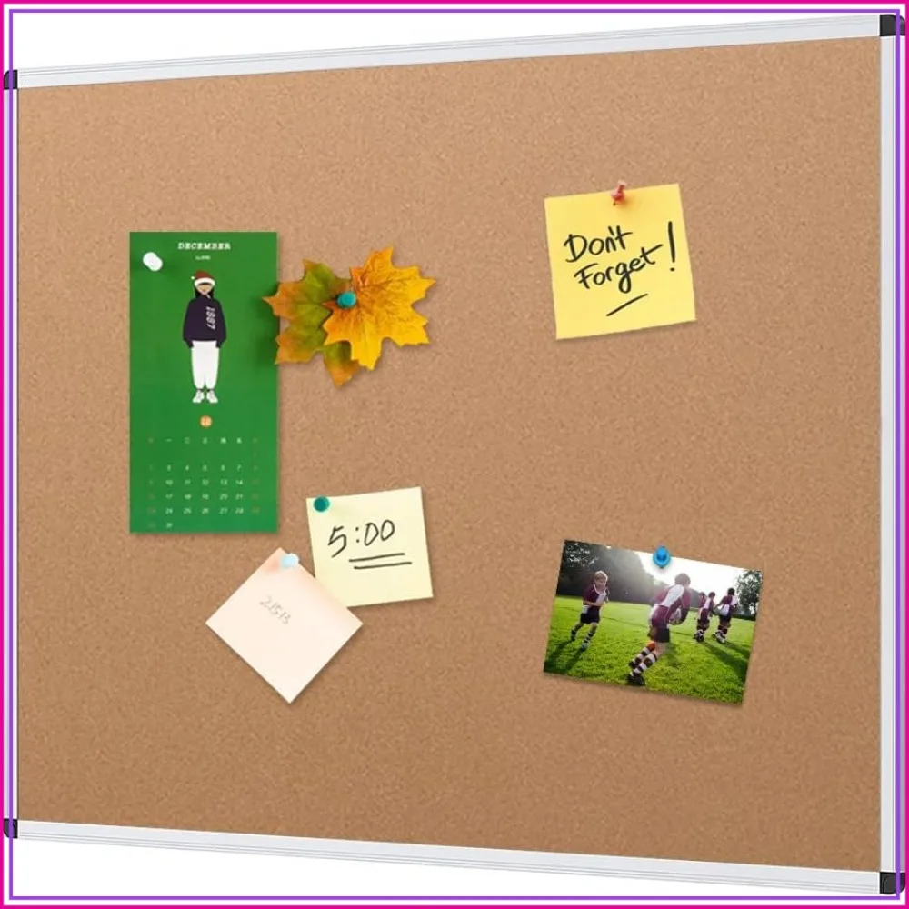 48x36 Inch Cork Notice Board, Silver Aluminum Frame, Pin Board for Office Home