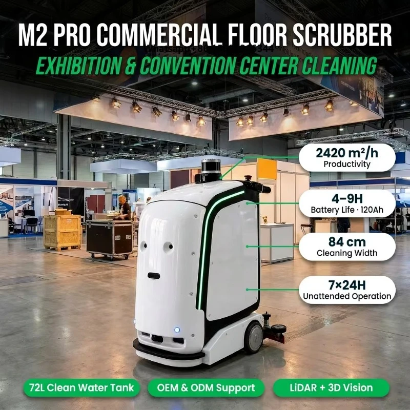 M2 Pro Intelligent Commercial Floor Sweeper Robot with Powerful Suction Auto Navigation Large Area Industrial Cleaning
