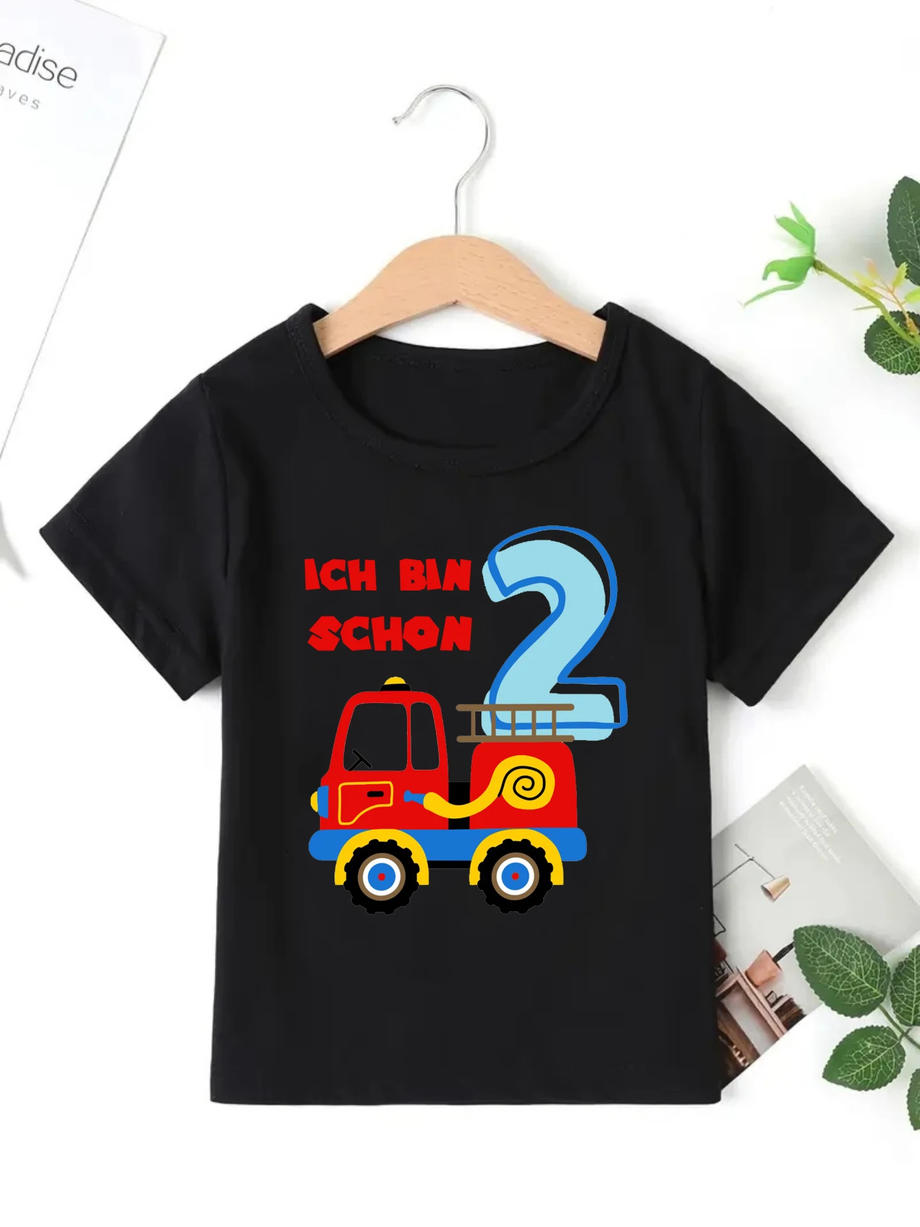 

Ich Bin Schon 2nd Birthday Track Car Printed T Shirt Boys Funny Toddler Shirt Summer Short Sleeve Shirt Children'S Clothing