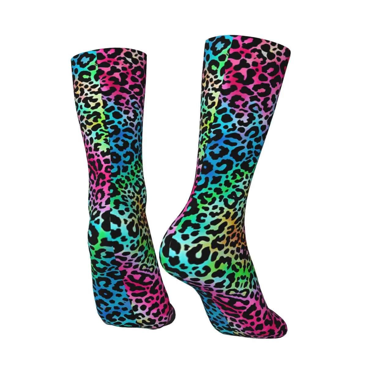 Cute Pink Rainbow Tie Dye Socks Boho Leopard Print Modern Stockings Unisex Men Soft Running Socks Spring Custom Non Skid Socks