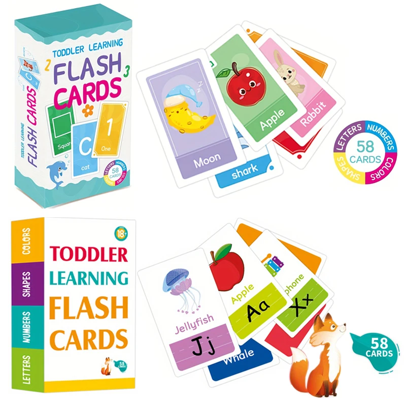 Bebekler için 58 adet alfabe flaş kartları renkleri öğrenmek numarası şekiller ABC mektuplar Flashcards okul öncesi eğitim çocuklar hediye oyuncaklar