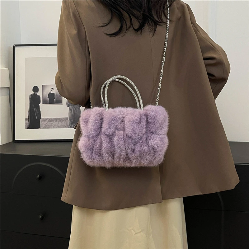 Velvet Zipper Shoulder Bags Ladies Bags on Sale 2024 High Quality Solid Colors New Fashion High Capacity Beading Casual Handba