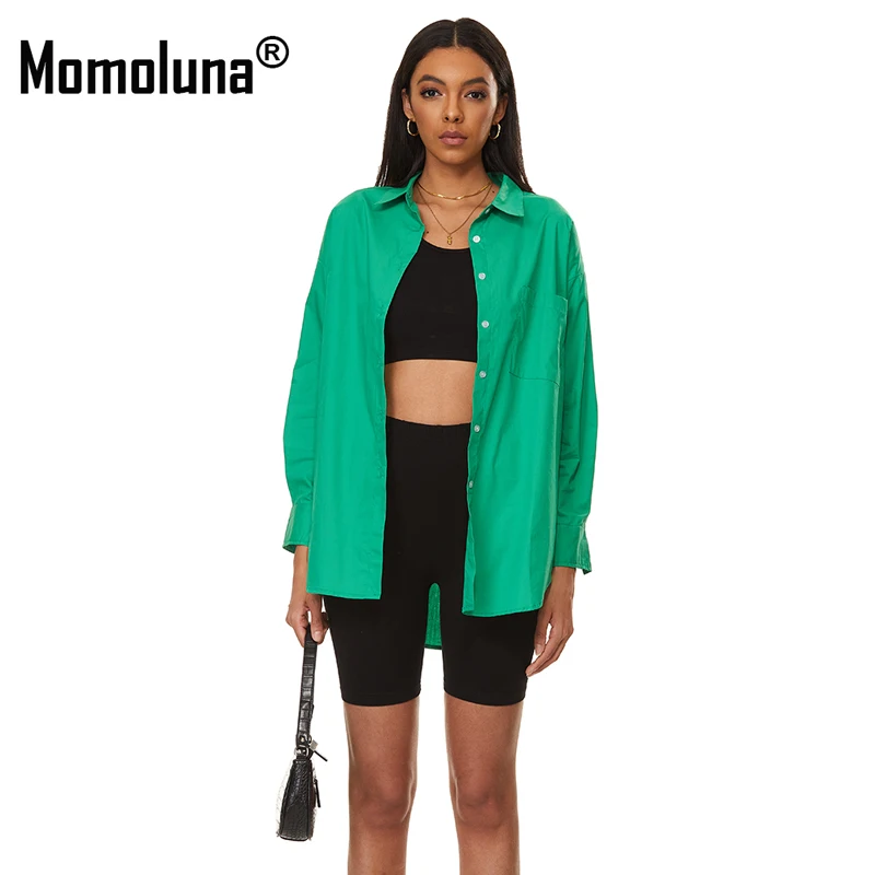 

Momoluna Woman Barbiecor Pink Button-down Shirt Dressy Ladies Long Sleeve Oversized Blouse Tops Shirt Outfit Green White Pink