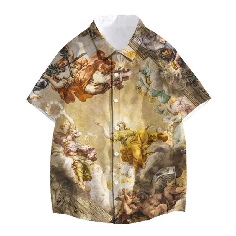 

Hawaiian 3D Vintage European mural Shirt Casual Summer Fashion Short Sleeve painting aesthetics Shirts Y2k Unisex Clothing