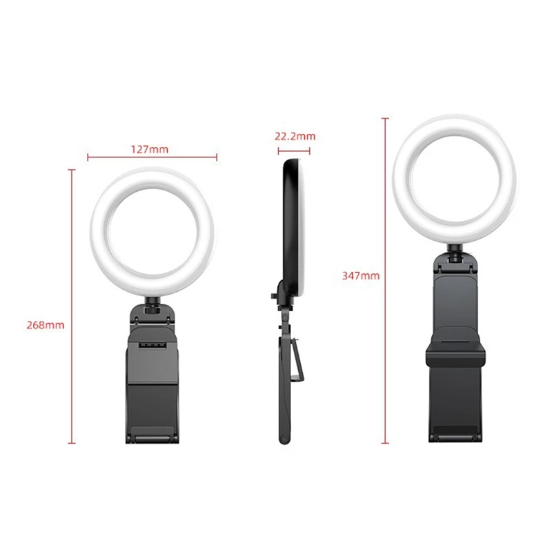 Selfie Ring Light para laptop, computador e desktop, lâmpada de anel, videoconferência, kit de iluminação com tripé, suporte do telefone, clip on