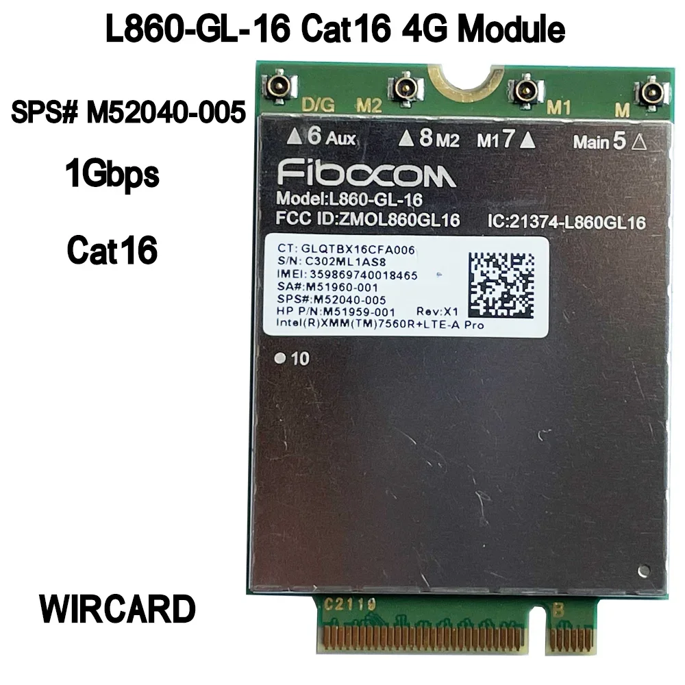 HP 노트북용 WIRCARD L860-GL-16 LTE CAT16 M.2 모듈, 4G L860-GL M52040-005 4G 모뎀, NGFF M.2