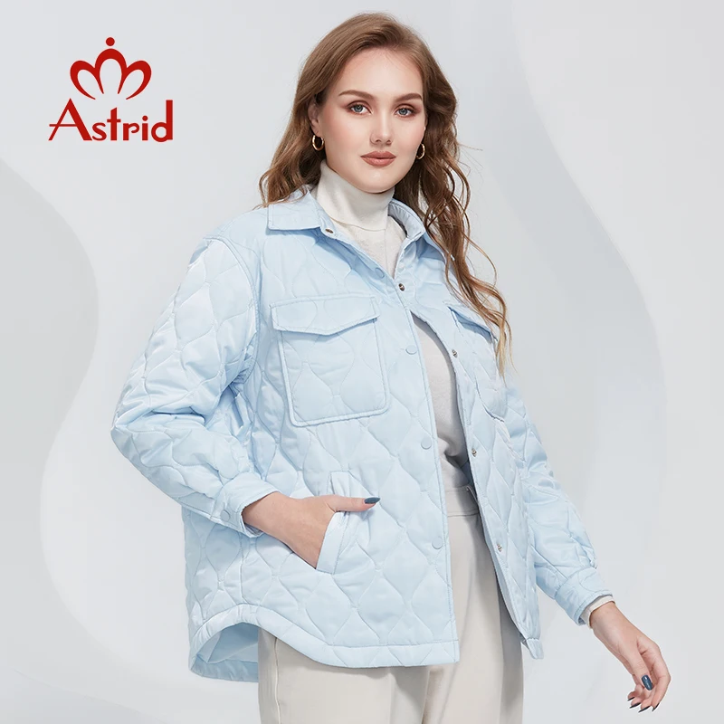 Astrid 2022 Spring Women Parkas Oversize Diamond Pattern Padded Coats Lapel Pockets Loose Short Jacket Outerwear Quilted AM-7547