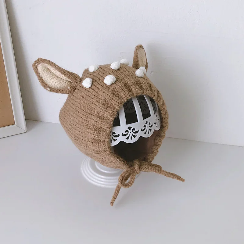 2024 Winter Cotton Cartoon Deer Thicken Knitted Hat Warm Skullies Cap Beanie Hats for Kids Boy and Girl 86