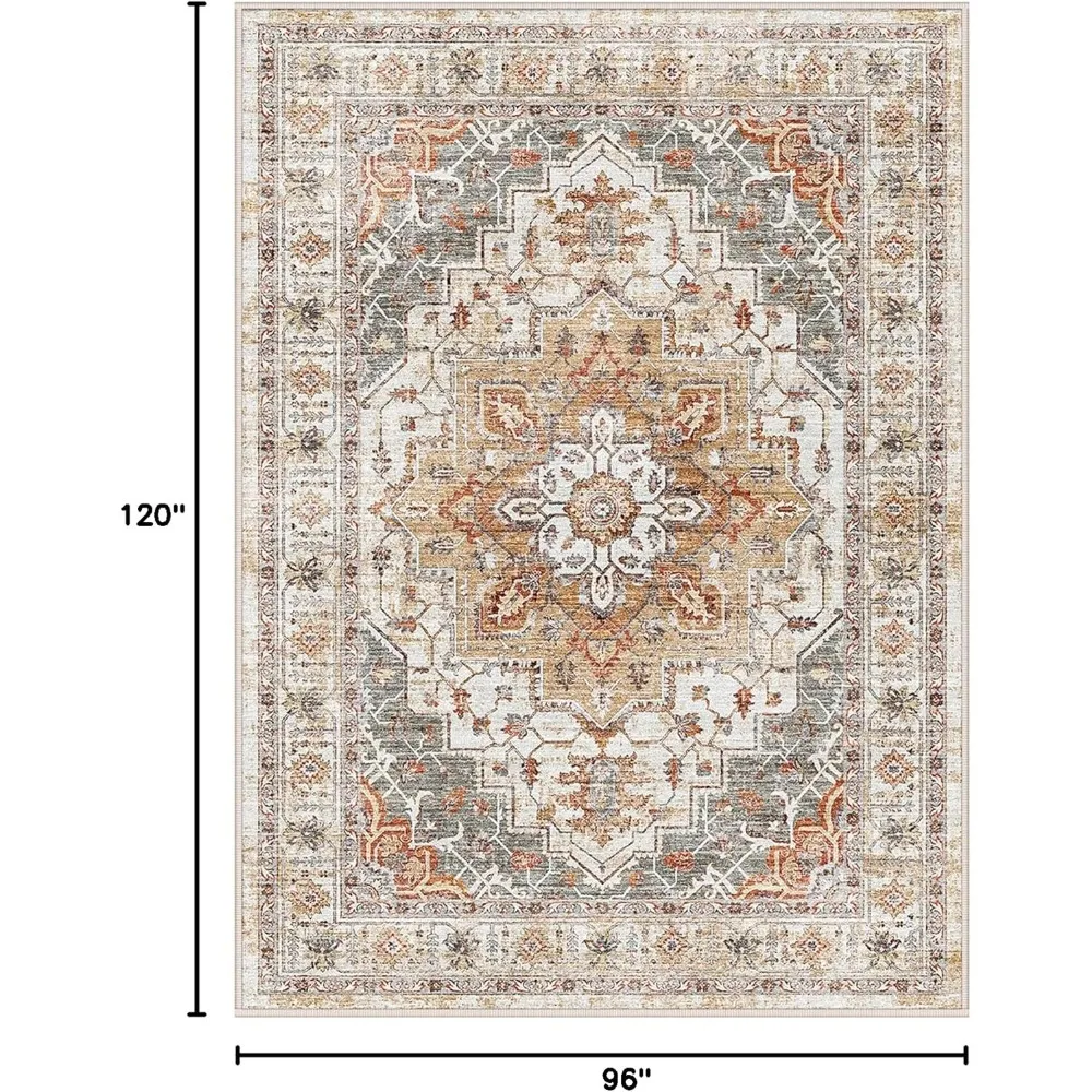 Washable Area Rug 8x10, Large Soft Rugs for Living Room Stain Resistant Non-Slip Backing Rugs for Bedroom, Vintage, Carpet