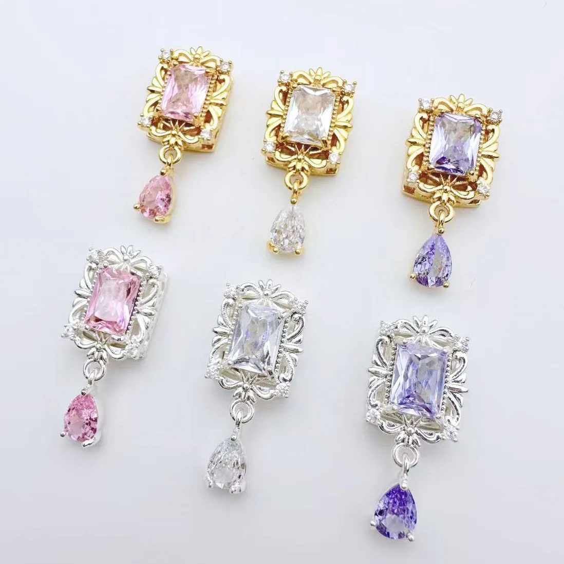 20pcs/ Bag Fashionable copper gold-plated zirconia porous rectangular bead handmade DIY necklace bracelet accessories