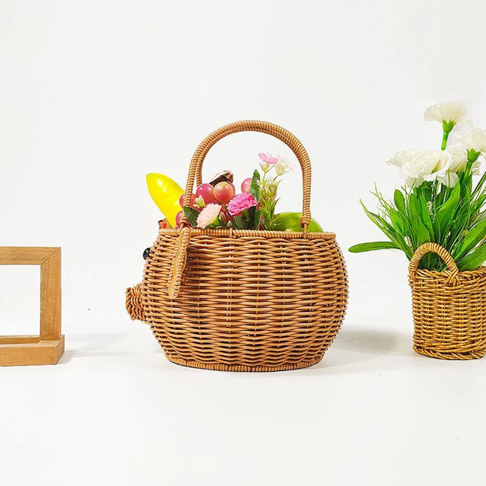 

Multifunctional Imitation Rattan Storage Lightweight Woven Organizer For Kitchen Fruits Snacks Portable Handmade Basket
