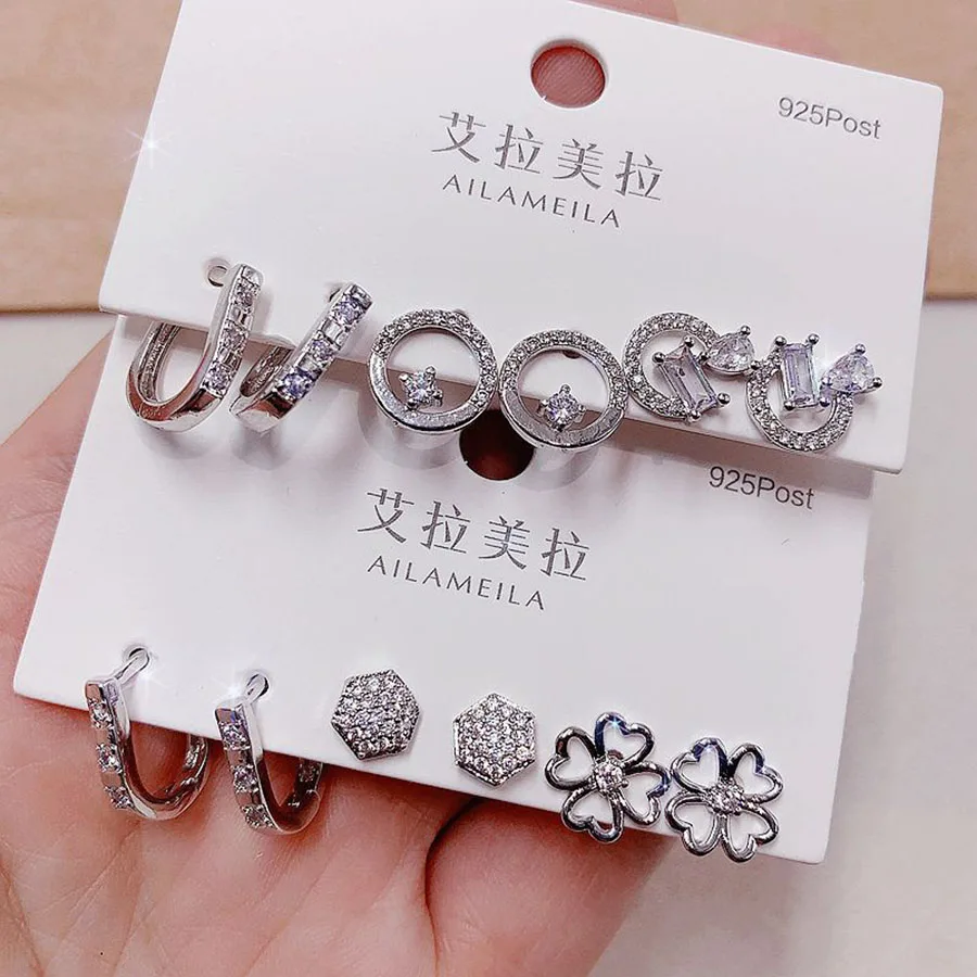 10 Sets/Pack Luxury Synthetic Zircon Inlay Copper Material Women\'s Earring Set Elegant Mixed Style Versatile Earrings Jewelry