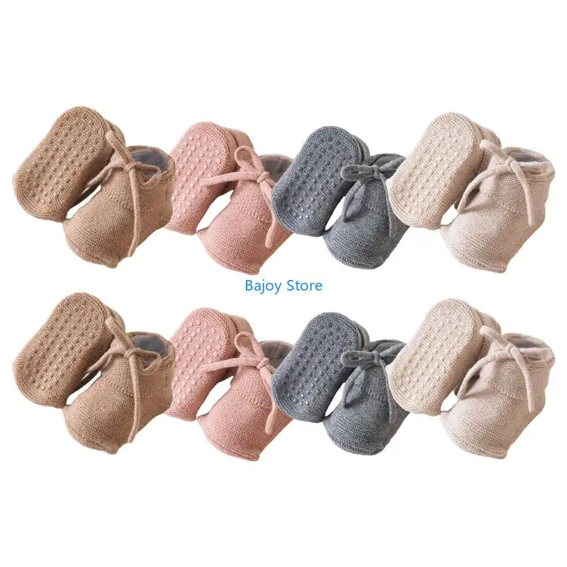 

63HE Anti Slip Infant Socks Elastic Ankle Grip Solid Color Comfortable Polyester Mix