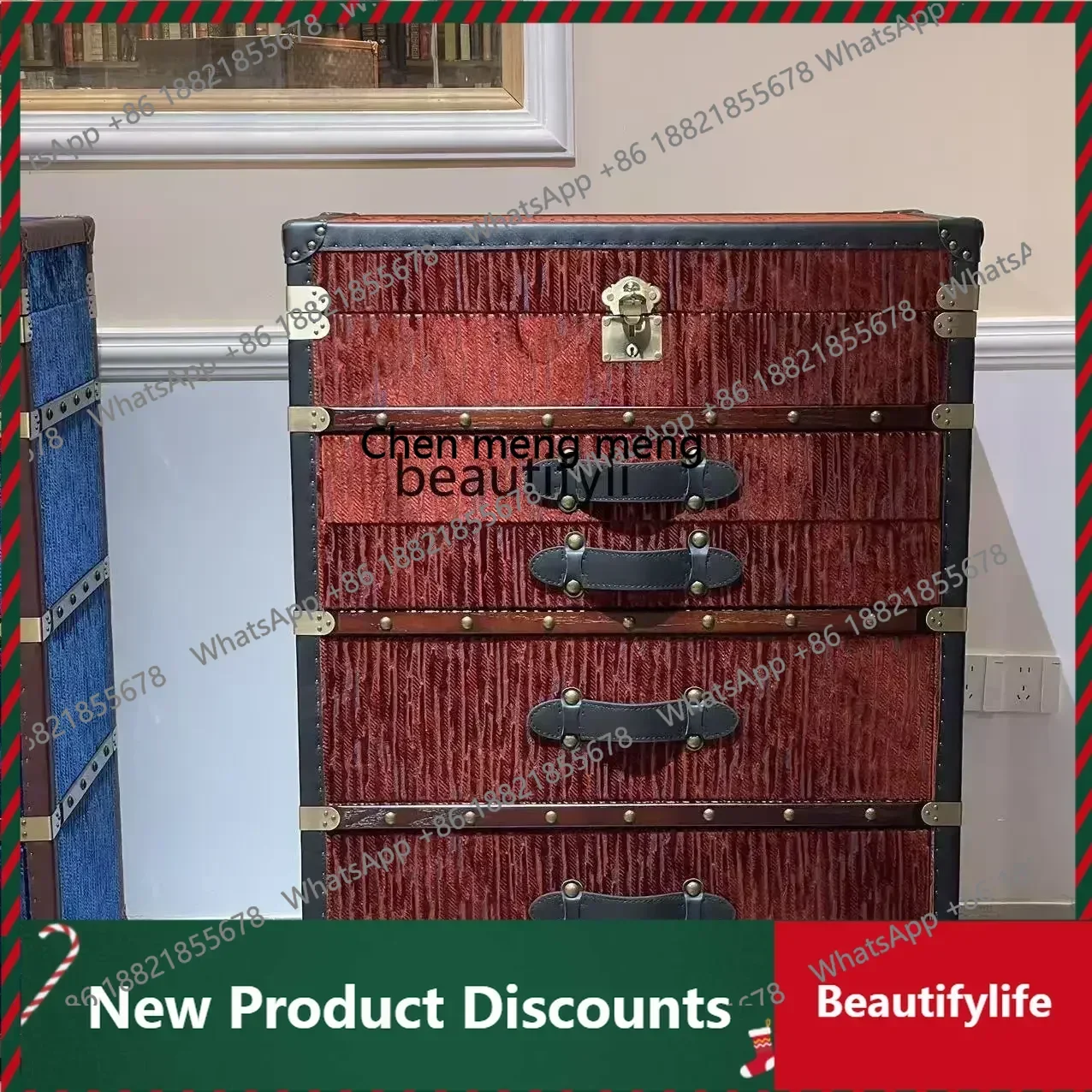 New arrive Burgundy high-end light luxury Italian retro display cabinet living room storage cabinet exhibition hall studio