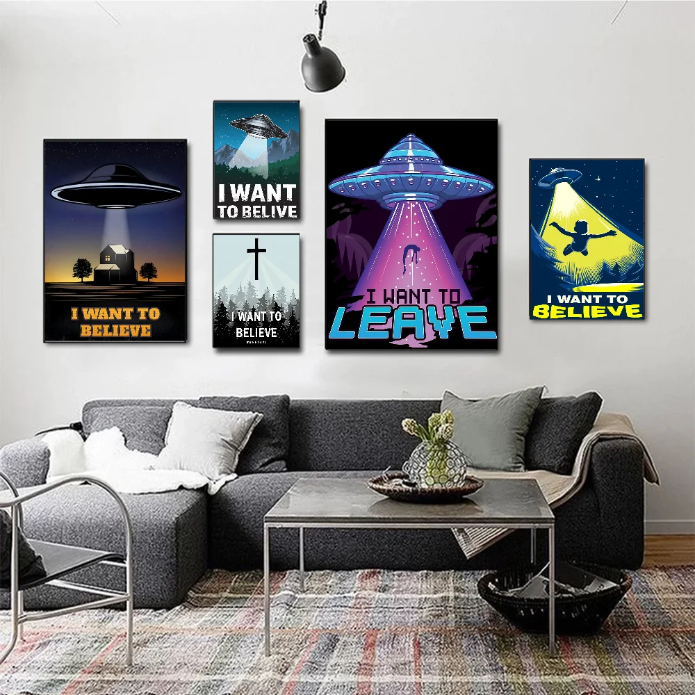 The X-Files I Want To Believe Movie Sticky Posters Retro Kraft Paper Sticker DIY Room Bar Cafe Aesthetic Art Wall Painting