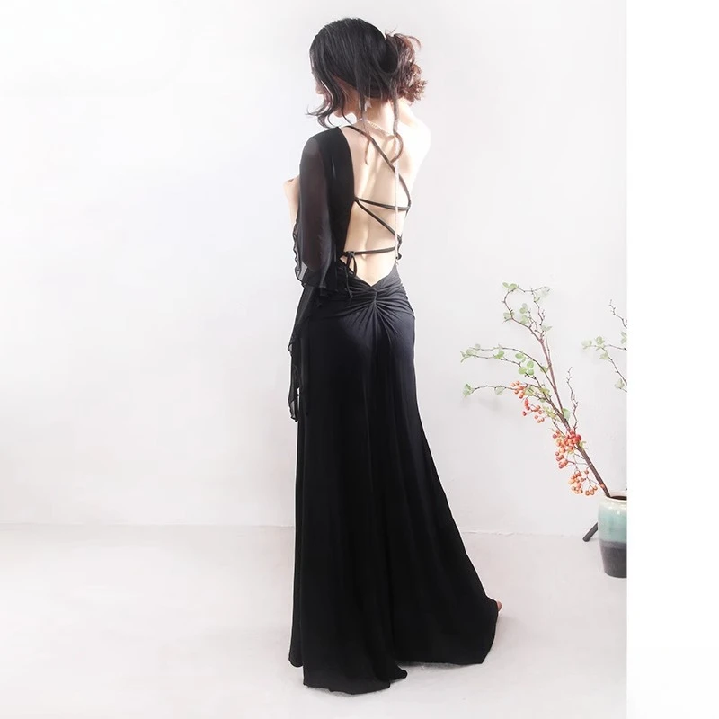 

Индивидуальный костюм для танца живота, тренировочный наряд, наряд для восточного танца, платье с подушкой на груди, струящаяся длинная юбка