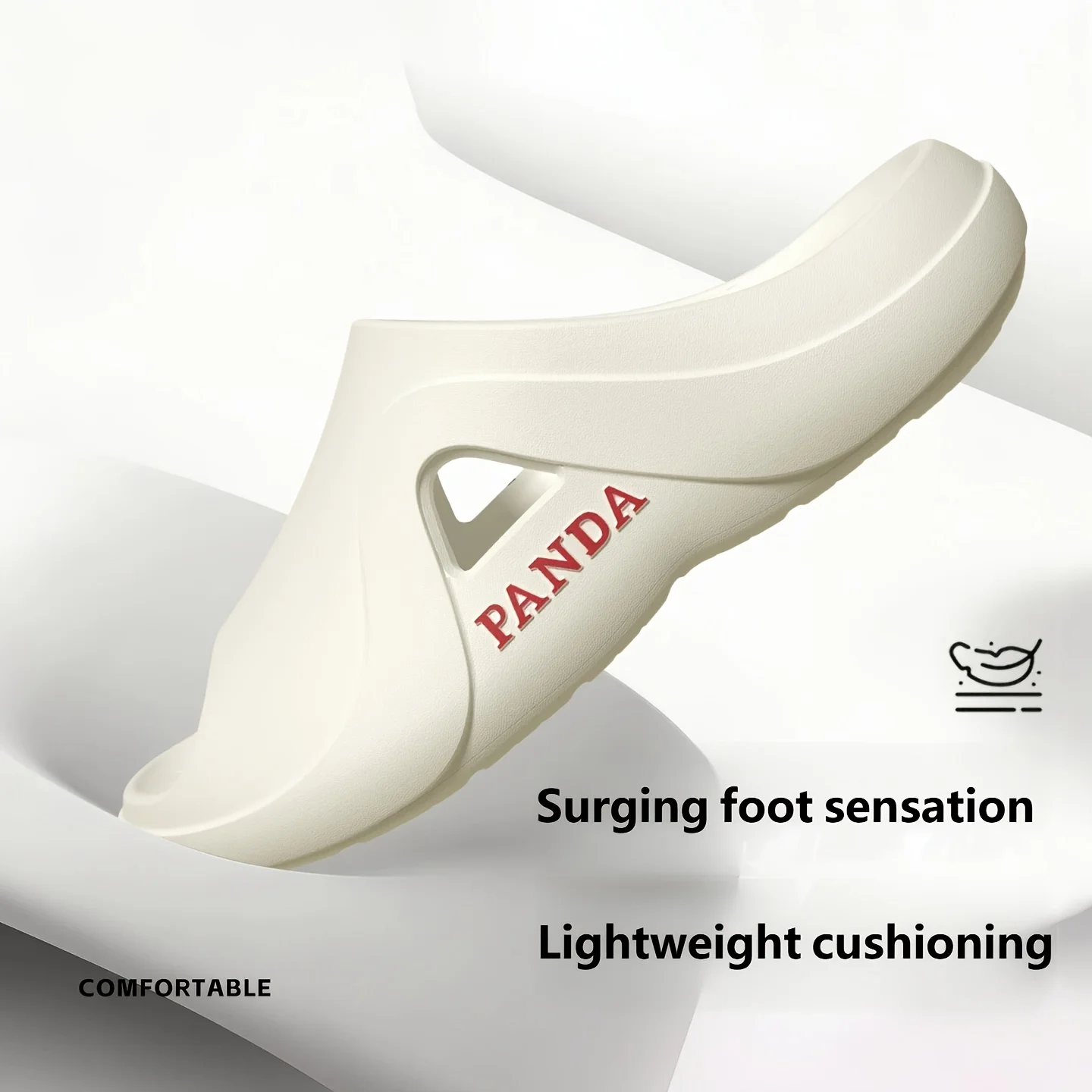 Minimalist White Mens Open Toe Slides One-piece Molded Soft Bouncy Beach Street Casual Sandals