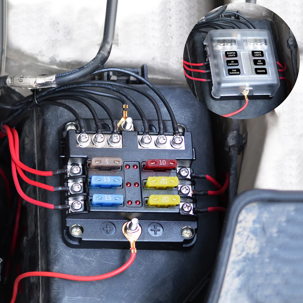 

1 Set 6-Way Fuse Waterproof Led Indicator Material Fuse Organizer For Cars Trucks Marine Vehicles Suv Yacht Rv