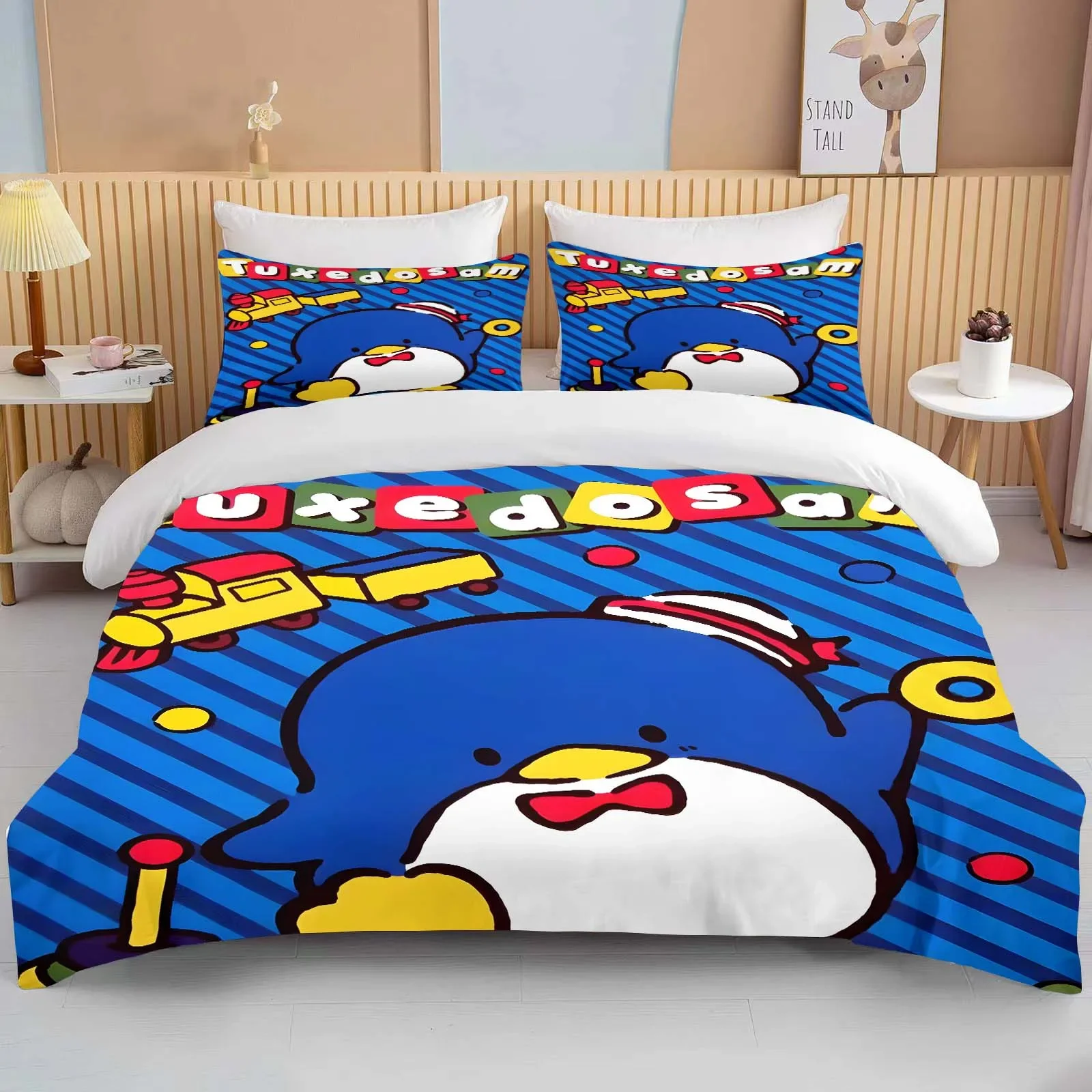 

10 Sizes Sanrio Tuxedo Sam Printed Bedding Set Duvet Cover Anime Quilt Adult Kids Birthday Gift Full Size Comforter Bedding Sets