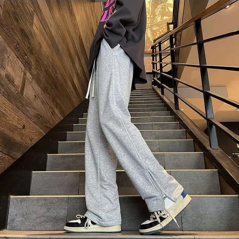 Wide Leg Pants Men Solid Loose Japanese Style Side Slit Spring Summer Breathable Cozy Bodybuilding Streetwear Teenagers Chic