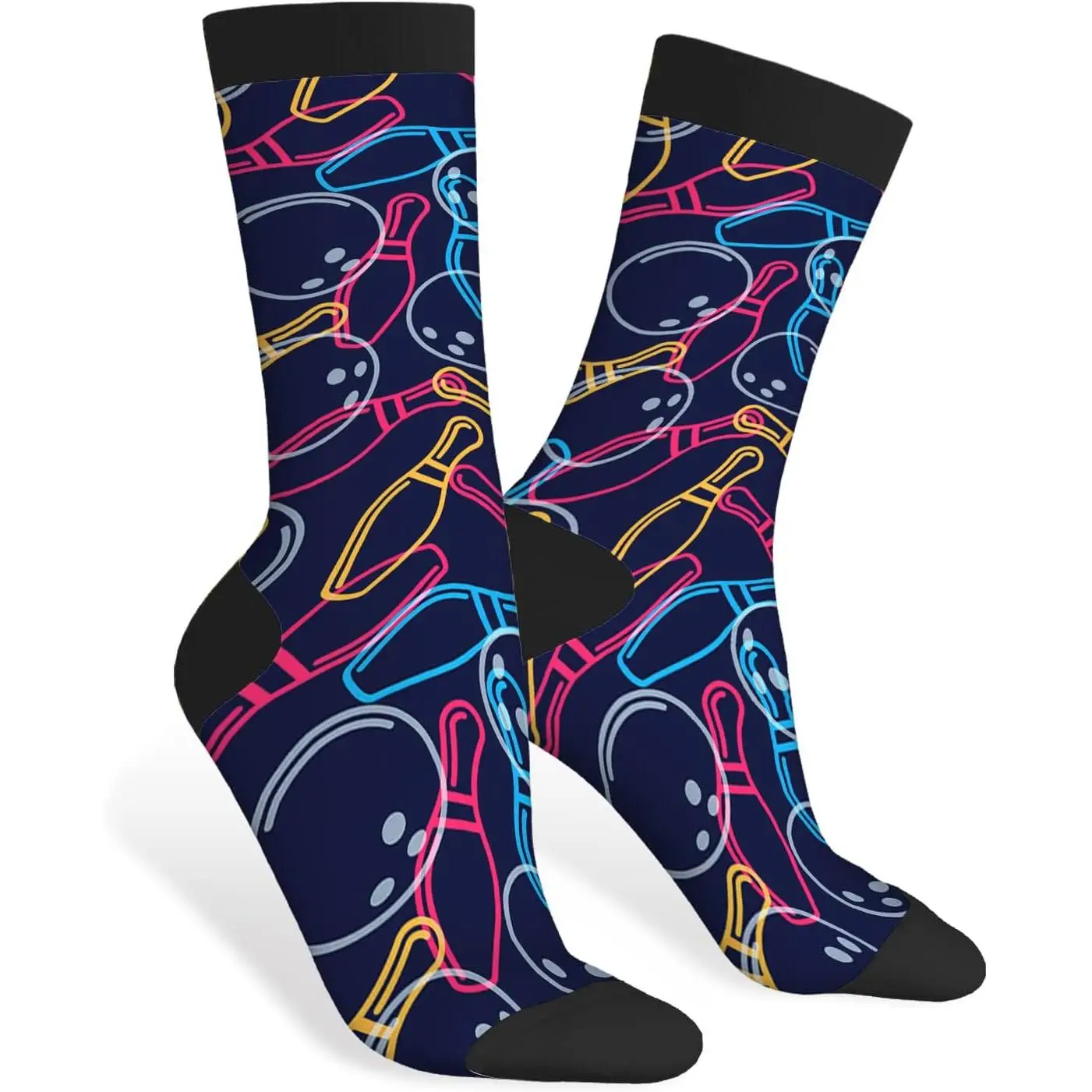 

Cute Bowling Funny Socks Bowling Novelty Casual Crew Socks Contrast Color Design for Women Men Gift