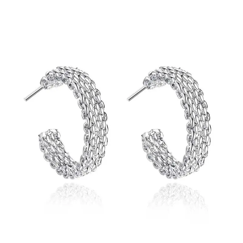 

Wholesale 925 Sterling Silver Simple 25MM Woven Round Stud Earrings For Women Fashion Party Favors Wedding Jewelry Charm