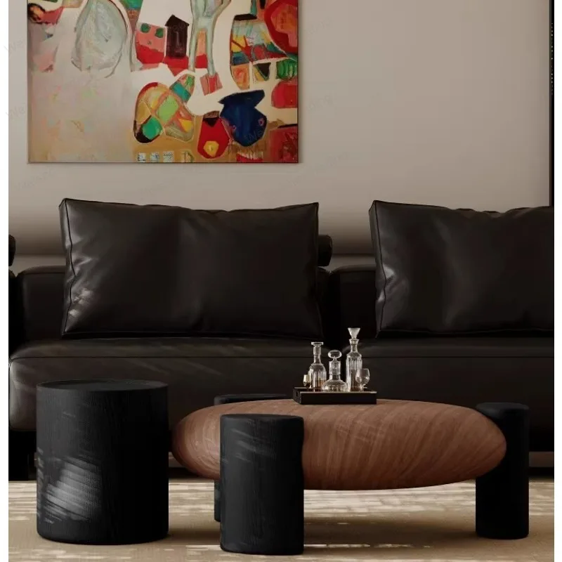 

Living room household coffee table Italian minimalist medieval style walnut round coffee table