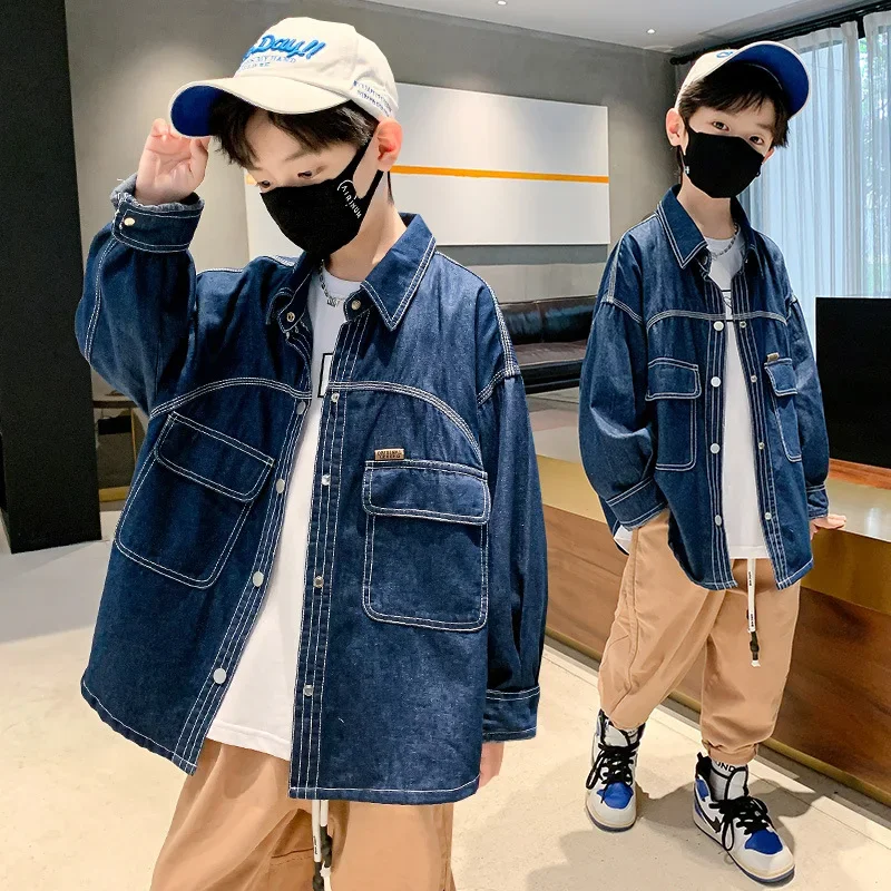 

Boys' denim jacket for spring and autumn, new casual style, medium and large children's jacket, fashionable boys' spring fashion