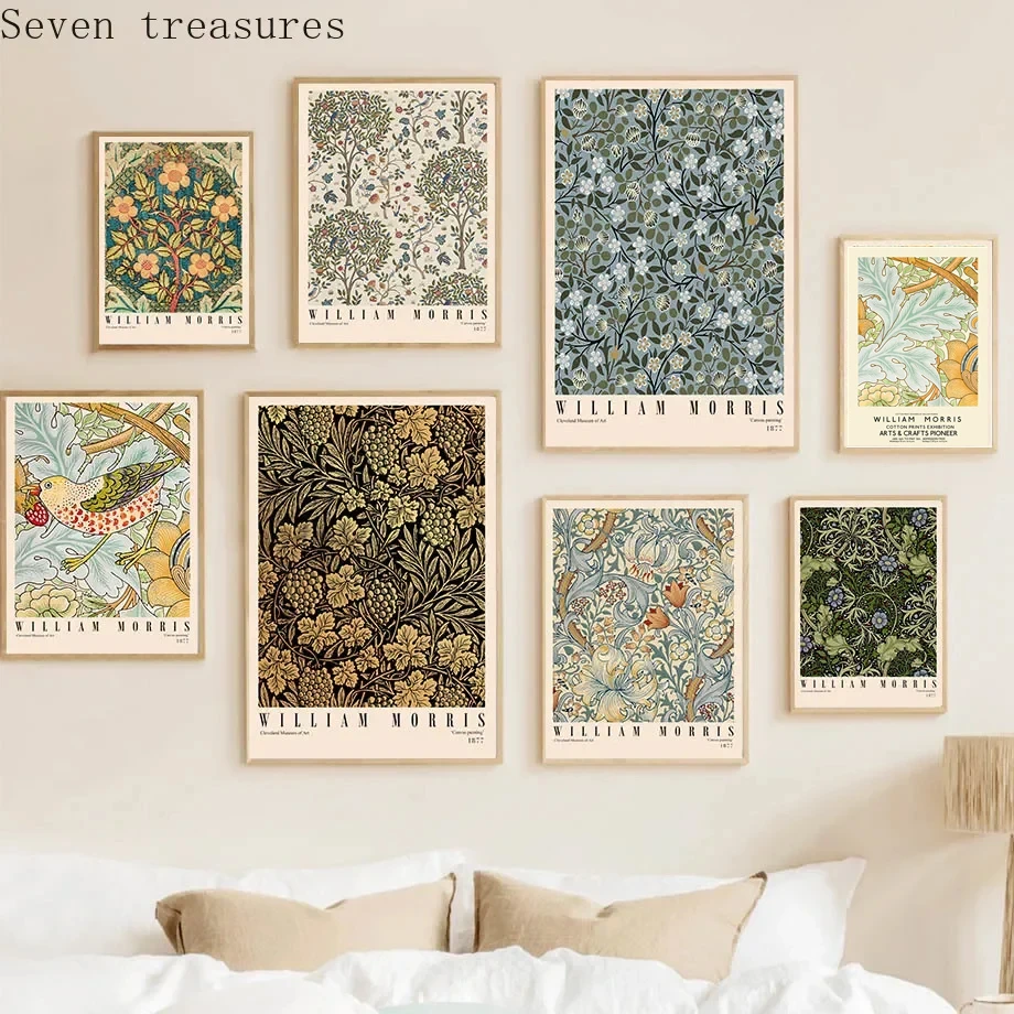 وليام موريس الحيوان النباتية خمر الرسم على لوحات القماش الجدارية الشمال الملصقات و يطبع جدار صور لغرفة المعيشة ديكور
