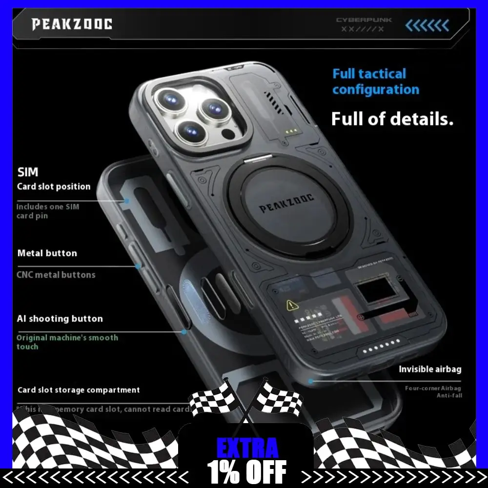 

Чехол для телефона Peakzooc Cyber с картой памяти, магнитный кронштейн, SIM-карта/SD/TF/карта памяти, менеджер хранения для IPhone 15/16 Pro Max, подарок