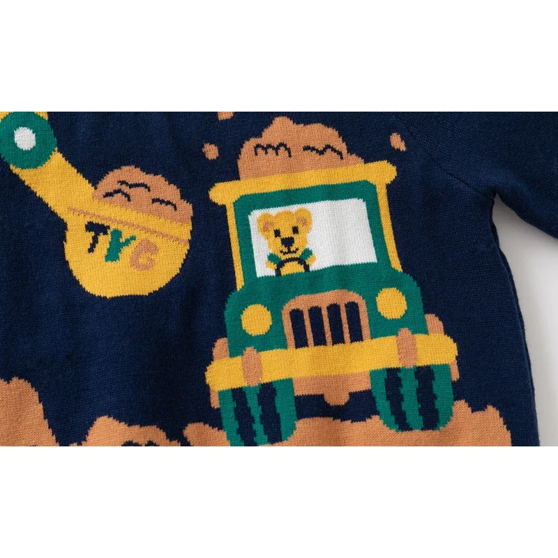 2-8T Toddler Kid Baby Boy Sweater Winter Clohtes Knit Pullover Top Car Print Infant Sweater Cute Loose Warm Knitwear Outfit